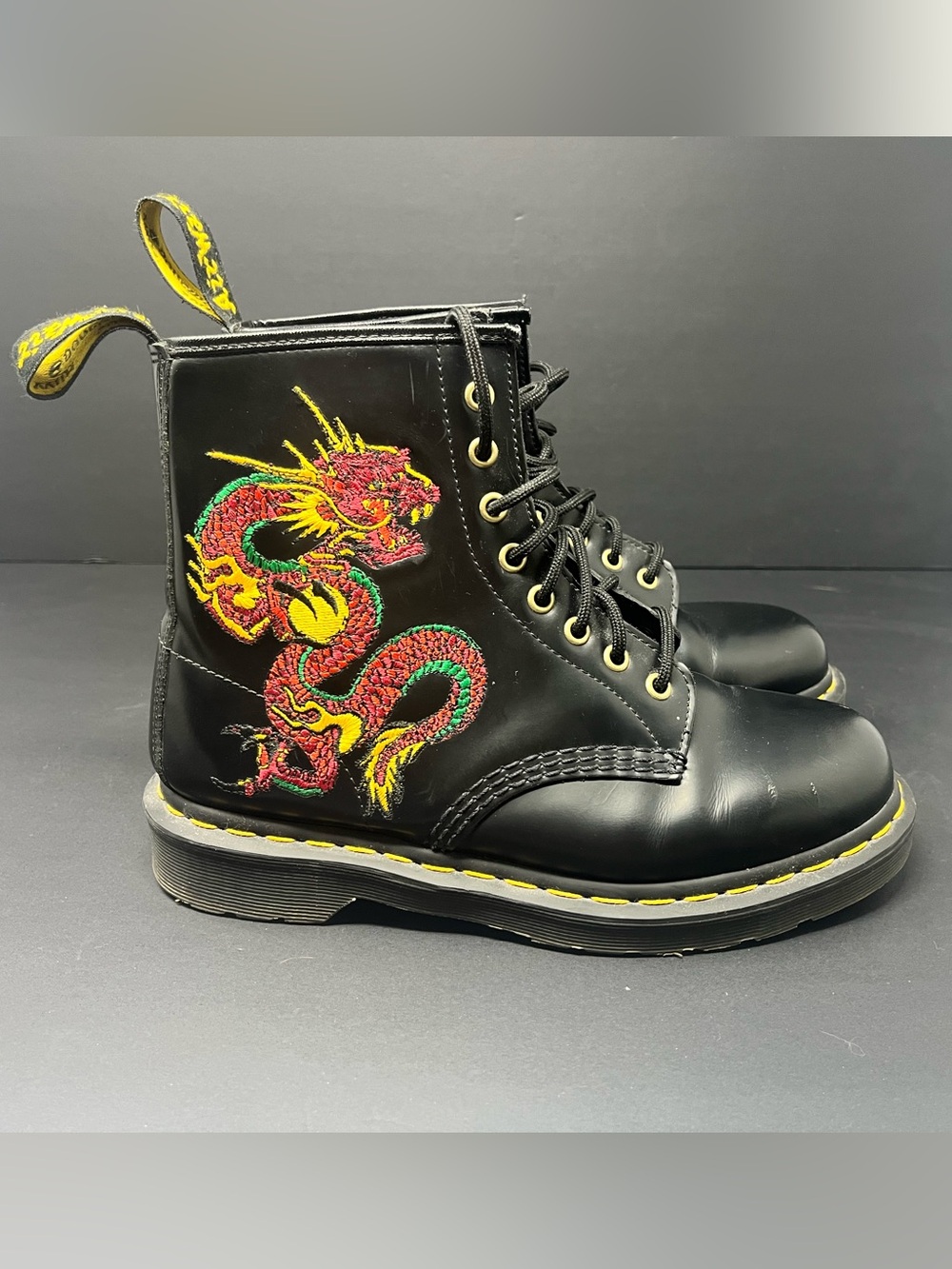 Doc Marten’s Chinese dragon embroidery, size 9, nine hole, women’s, 1460
